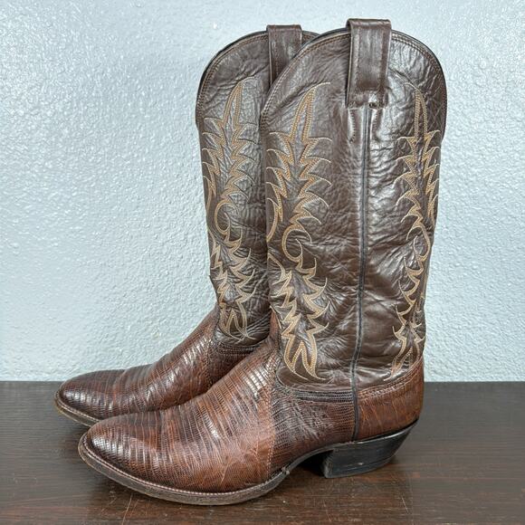 EUC Nocona Boots Teju Lizard Exotic Cognac Brown Round Toe Vintage 9.5 B main image 9